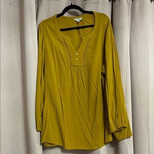 Terra & Sky Mustard Long-Sleeve Split-Neck Tunic